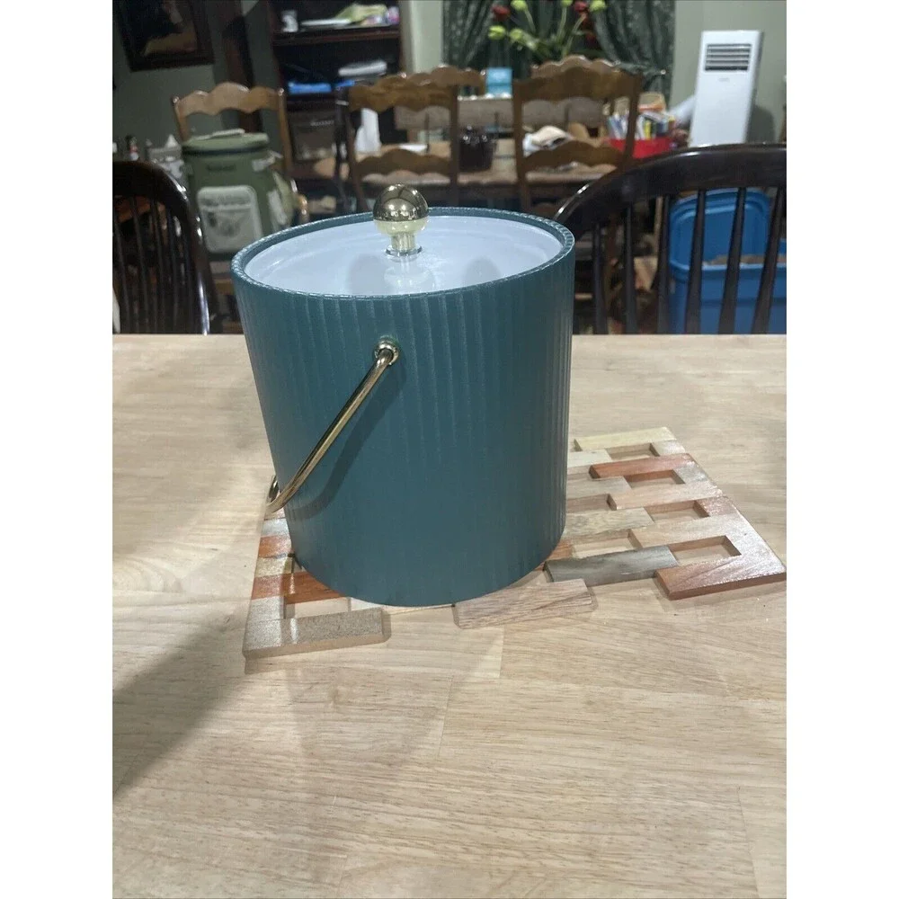 Vintage Kraftware Mid Century Modern Green Vinyl Bar Ice Bucket